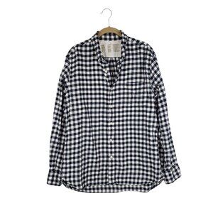 Muji Flannel Button Down Shirt Black White Gingham Mens Size Large Long Sleeve